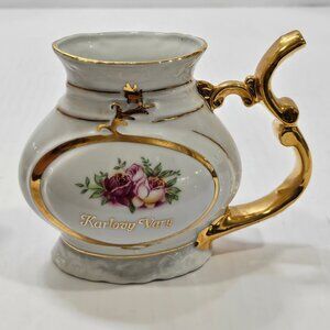 Vintage Czech Straw Handle Porcelain Gilded Sipping Mug EPIAG Karlovy Vary Spa